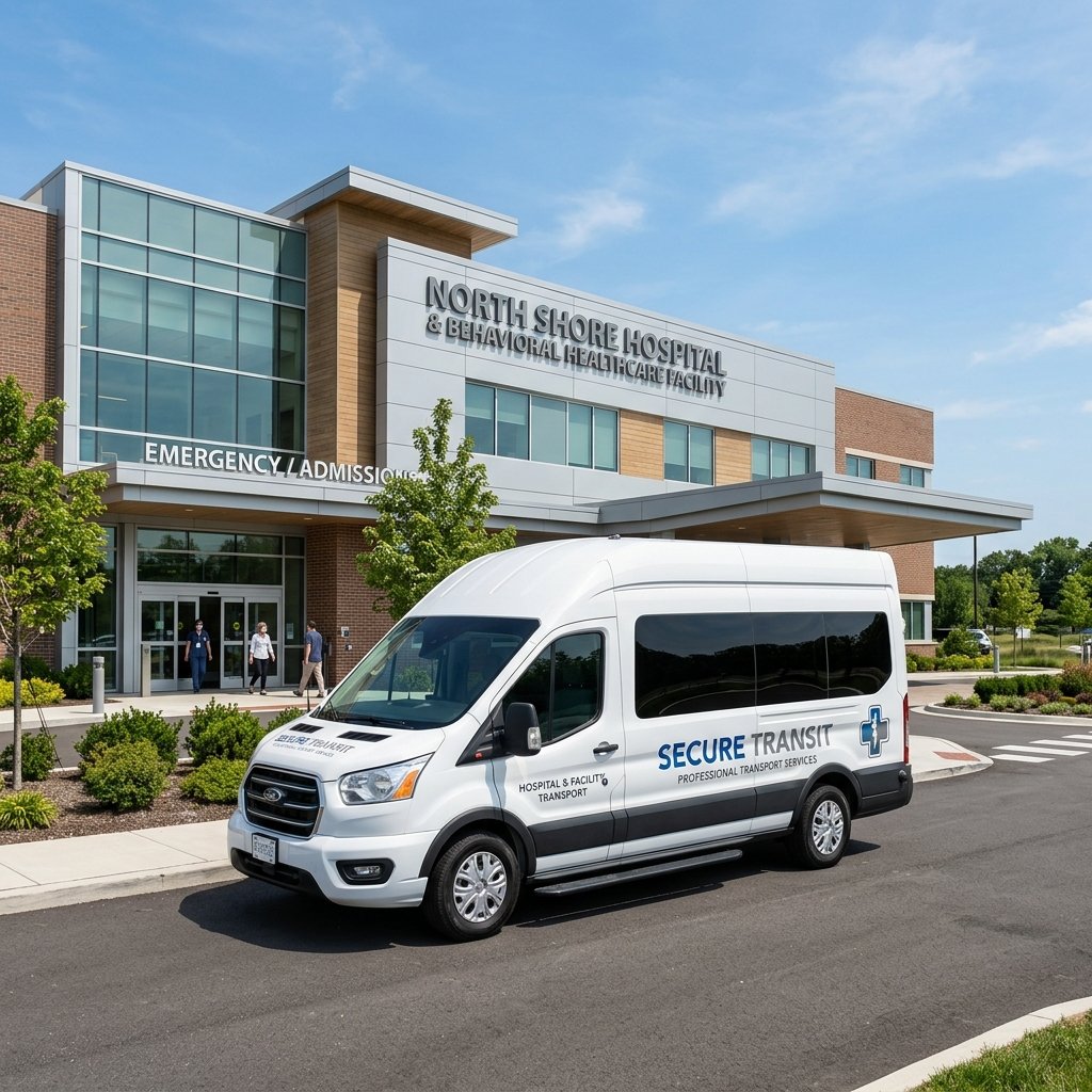 DHA Secured Transportation vehicle outside healthcare facility